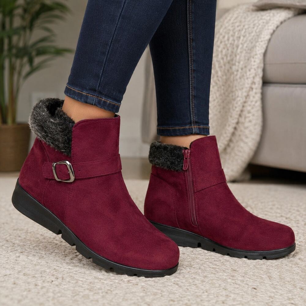 Patrizia Spring Step Ildi Burgundy Faux Suede Fur Lined Ankle Boots EU 40 US 9